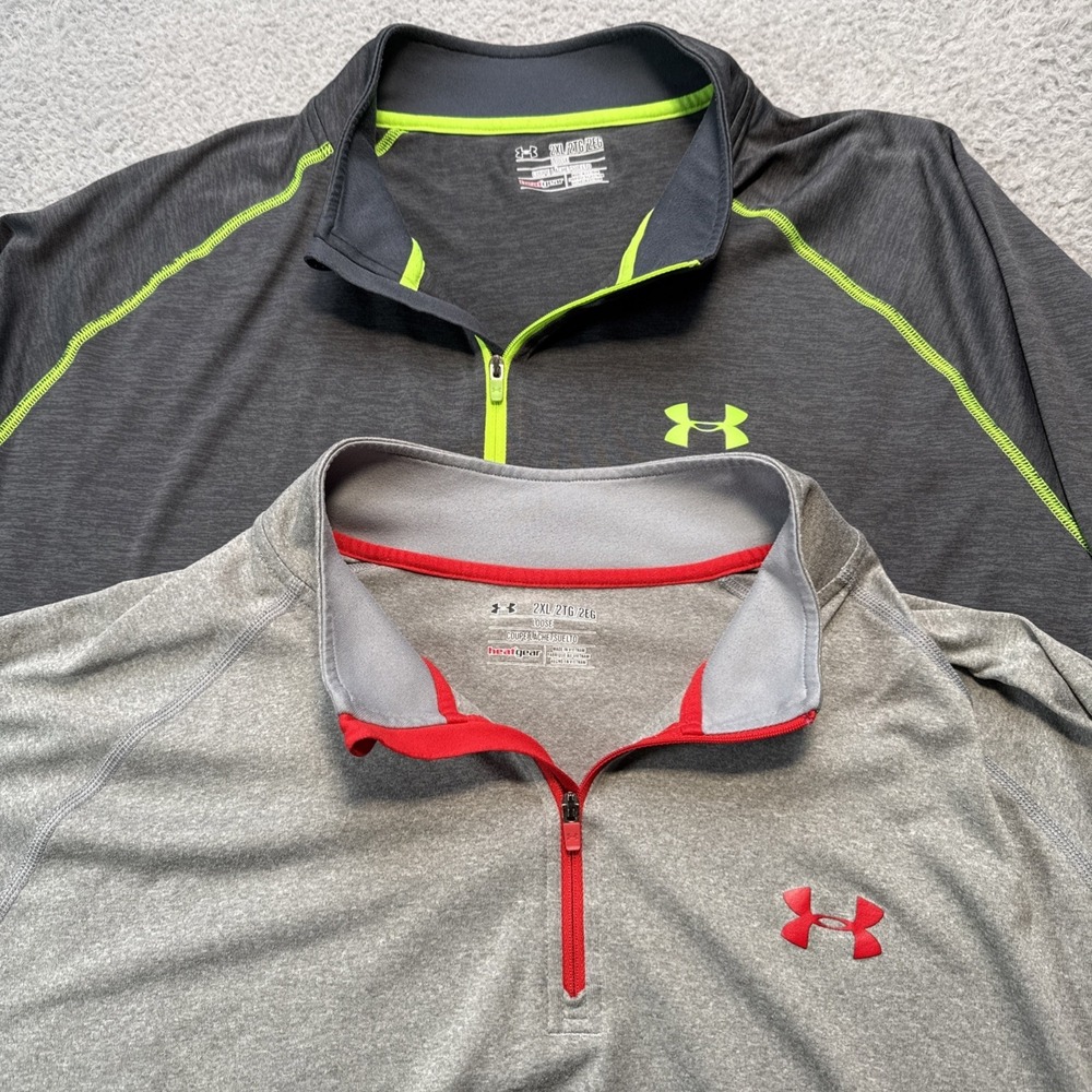 Under Armour 1/4 Zip Pullover Mens 2XL Gray Solid HeatGear Loose Fit 2 Pack